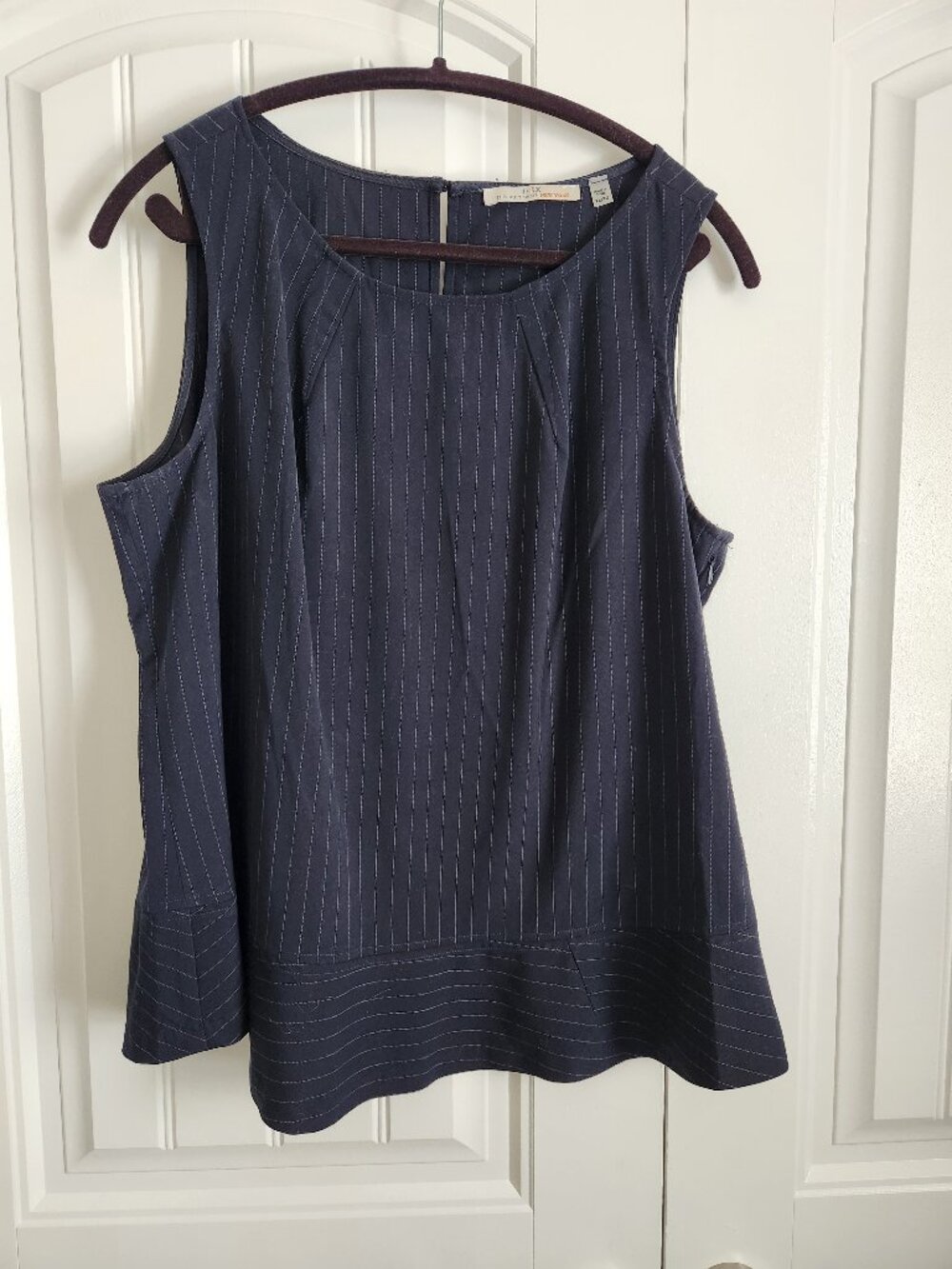 Dex sleeveless dress top, navy blue, pinstripe, XL